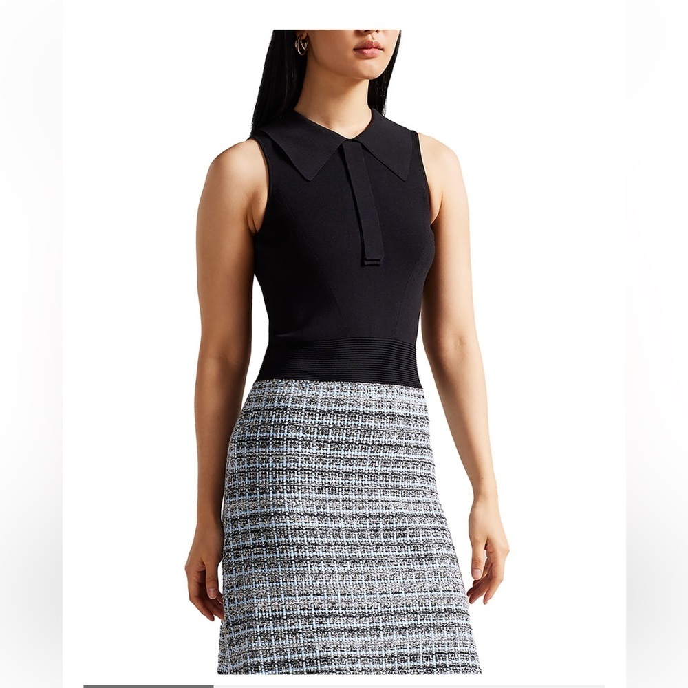Ted Baker Diveena Tweed Black and Gray Dress Size 2